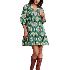 Pink Chicken Green and Gold V-Neck Mini Dress